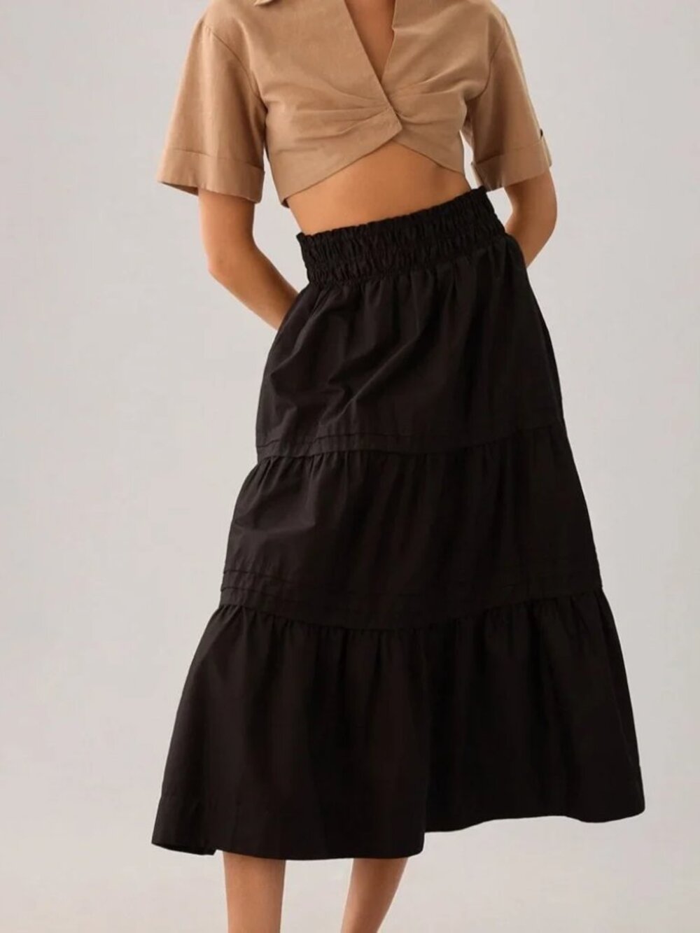 Maeve by Anthropologie Somerset Black Tiered Midi/Maxi Skirt  100% Cotton  NWOT!
